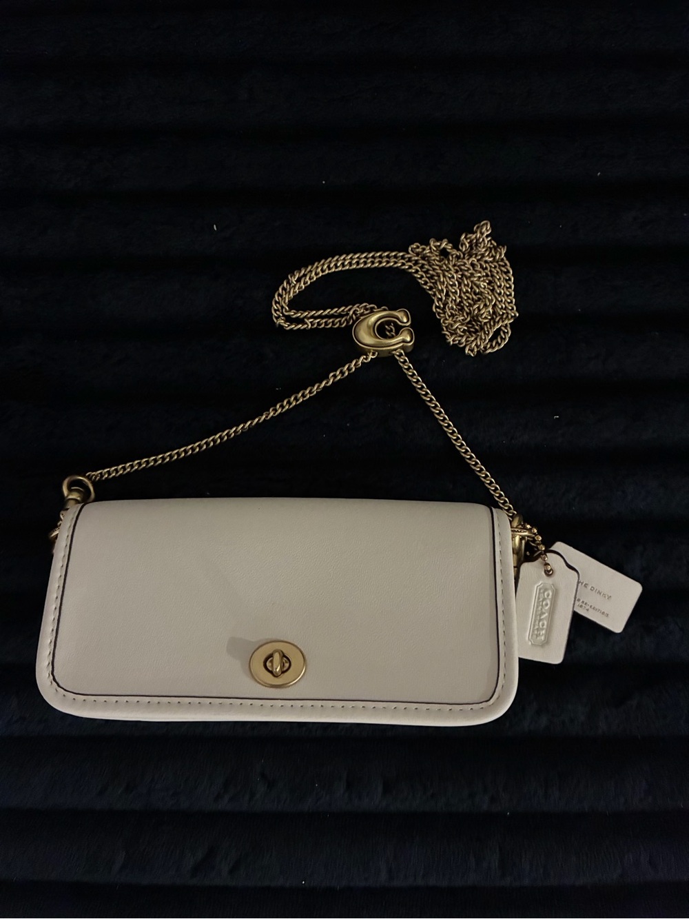Coach Cream Leather Turnlock Crossbody with Gold Chain